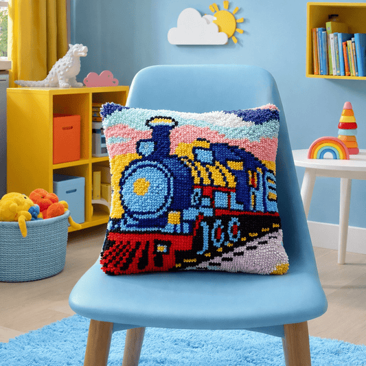 Latch Hook Pillow Making Kit - Steam Train Trip - DIY Craft Project