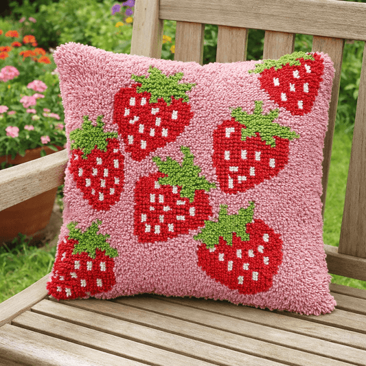 Latch Hook Pillow Making Kit - Strawberry Patch - Creative Craft Project