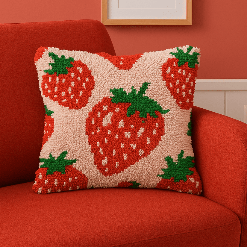 Latch Hook Pillow Making Kit - Strawberry Sweetness - DIY Craft Project