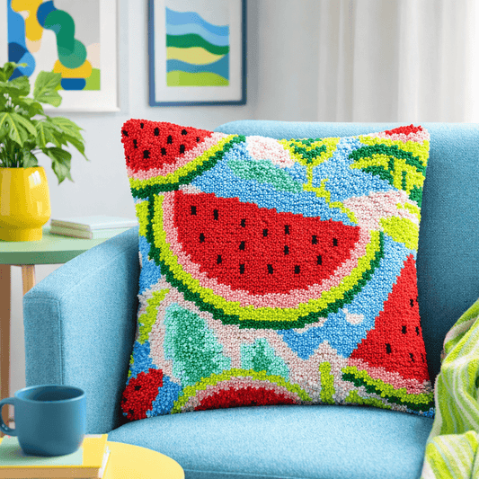 Latch Hook Pillow Making Kit - Summer Watermelon Salad - DIY Craft Project