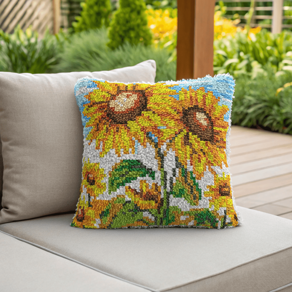 Latch Hook Pillow Making Kit - Sunflower Sunny Day Design