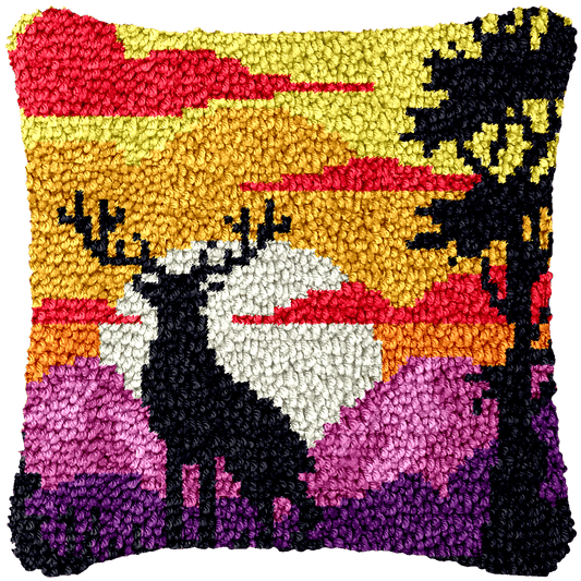 Latch Hook Pillow Making Kit - Sunset Deer Design