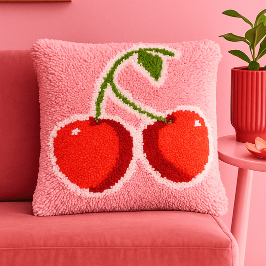 Latch Hook Pillow Making Kit - Sweet Cherry - Creative Craft Project