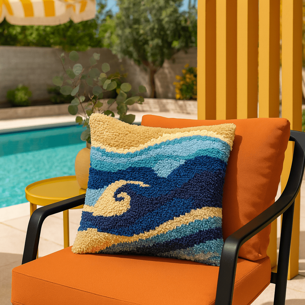 Latch Hook Pillow Making Kit - Swirling Surf Waves - Craft Project Kit