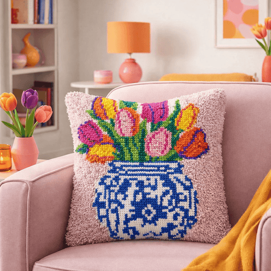 Latch Hook Pillow Making Kit - Tasteful Tulips - Creative Craft Project