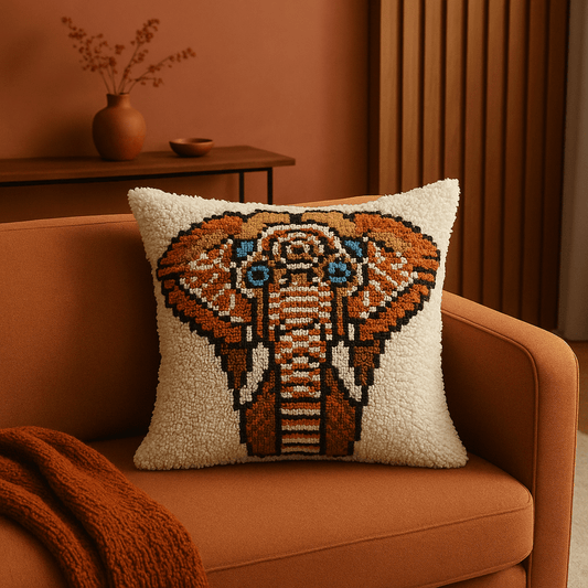 Latch Hook Pillow Making Kit - Tribal Elephant Design - DIY Craft Project