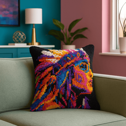 Latch Hook Pillow Making Kit - Tribal Vibe Warrior - Creative Craft Project