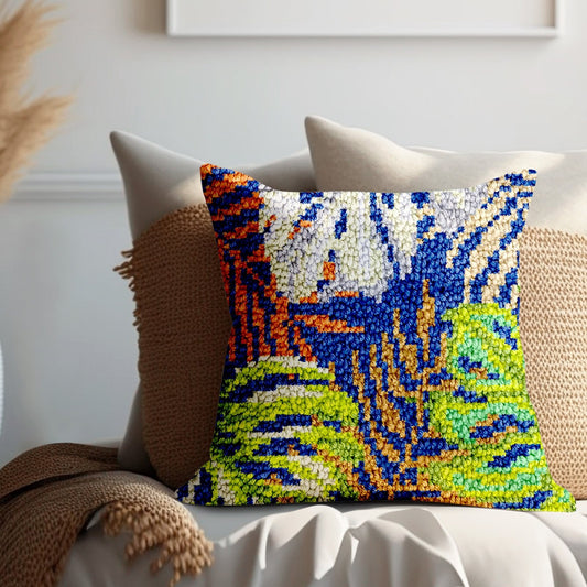 Latch Hook Pillow Making Kit - Tropical Paradise Leaves Design