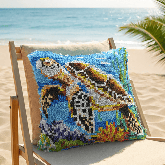 Latch Hook Pillow Making Kit - Tropical Turtle Design Kit