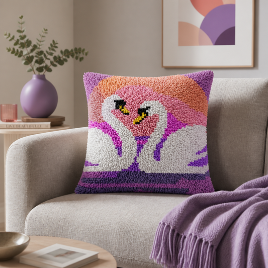 Latch Hook Pillow Making Kit - White Swan Sunset Design