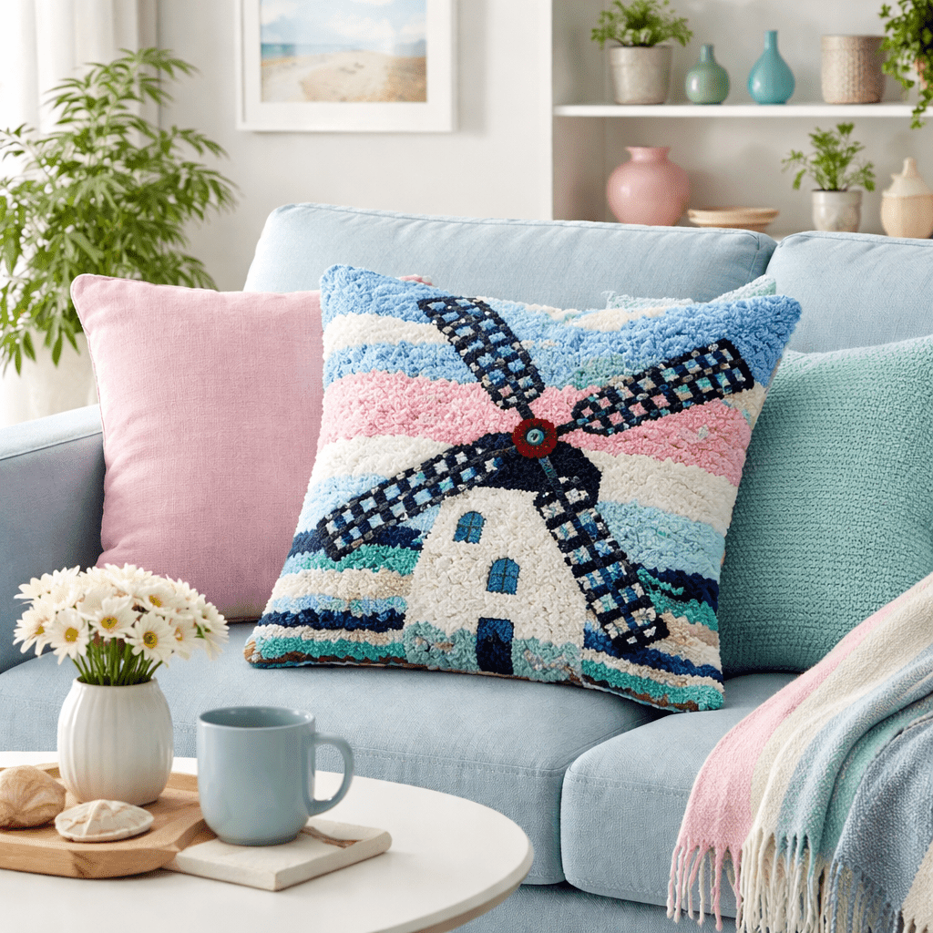 Latch Hook Pillow Making Kit - Windmill Wonder - Crafting Fun Project