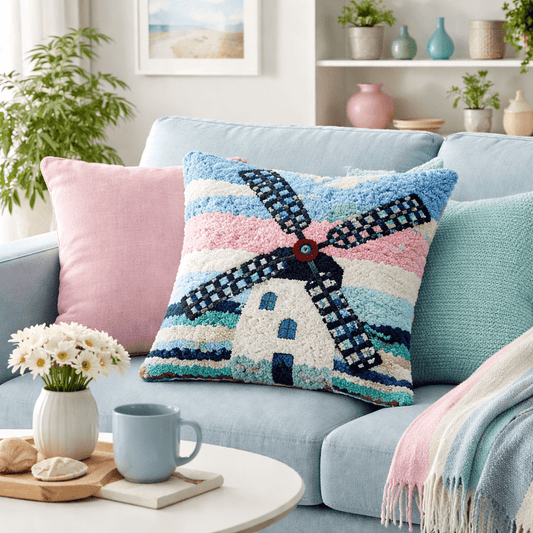 Latch Hook Pillow Making Kit - Windmill Wonder - Crafting Fun Project