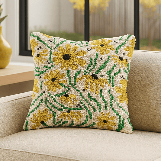 Latch Hook Pillow Making Kit - Yellow Daisy Chains - DIY Craft Project