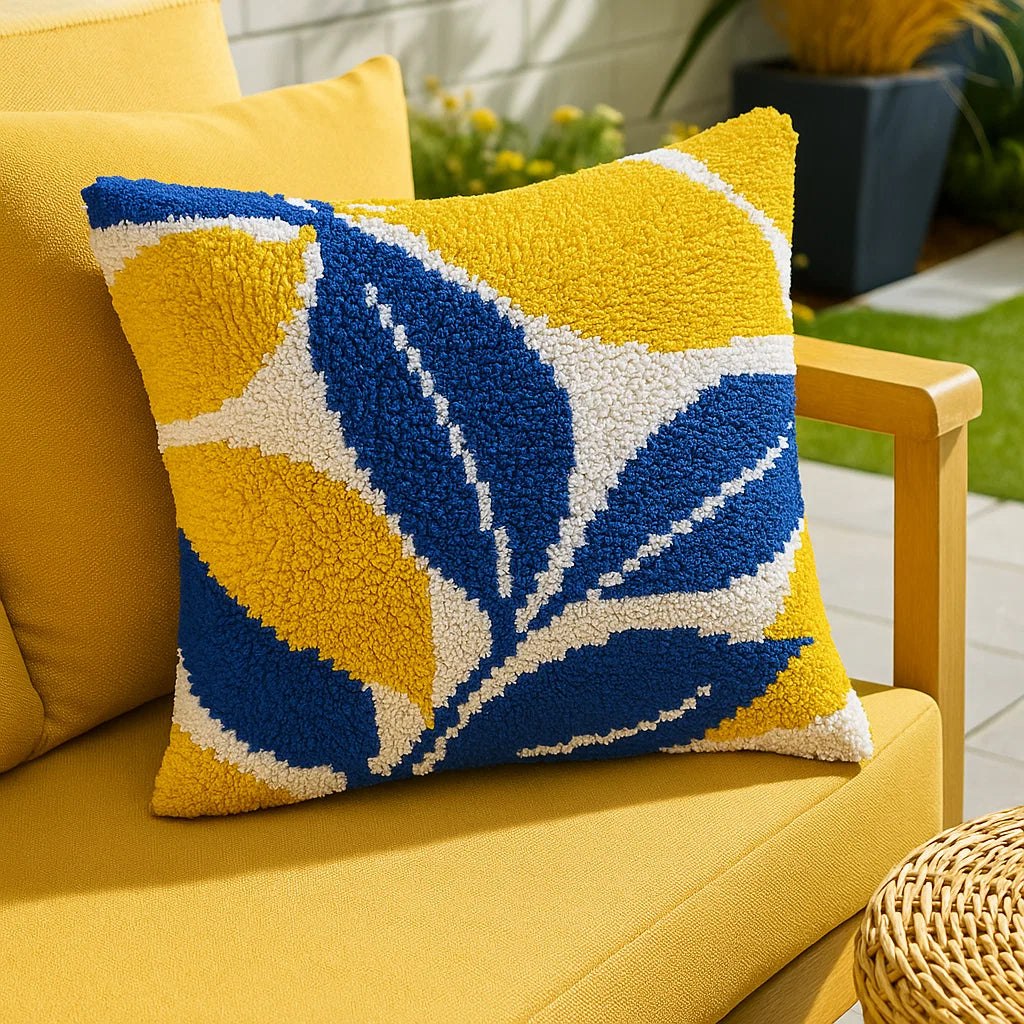 Latch Hook Pillow Making Kit - Yellow and Blue Blossom - DIY Craft Project