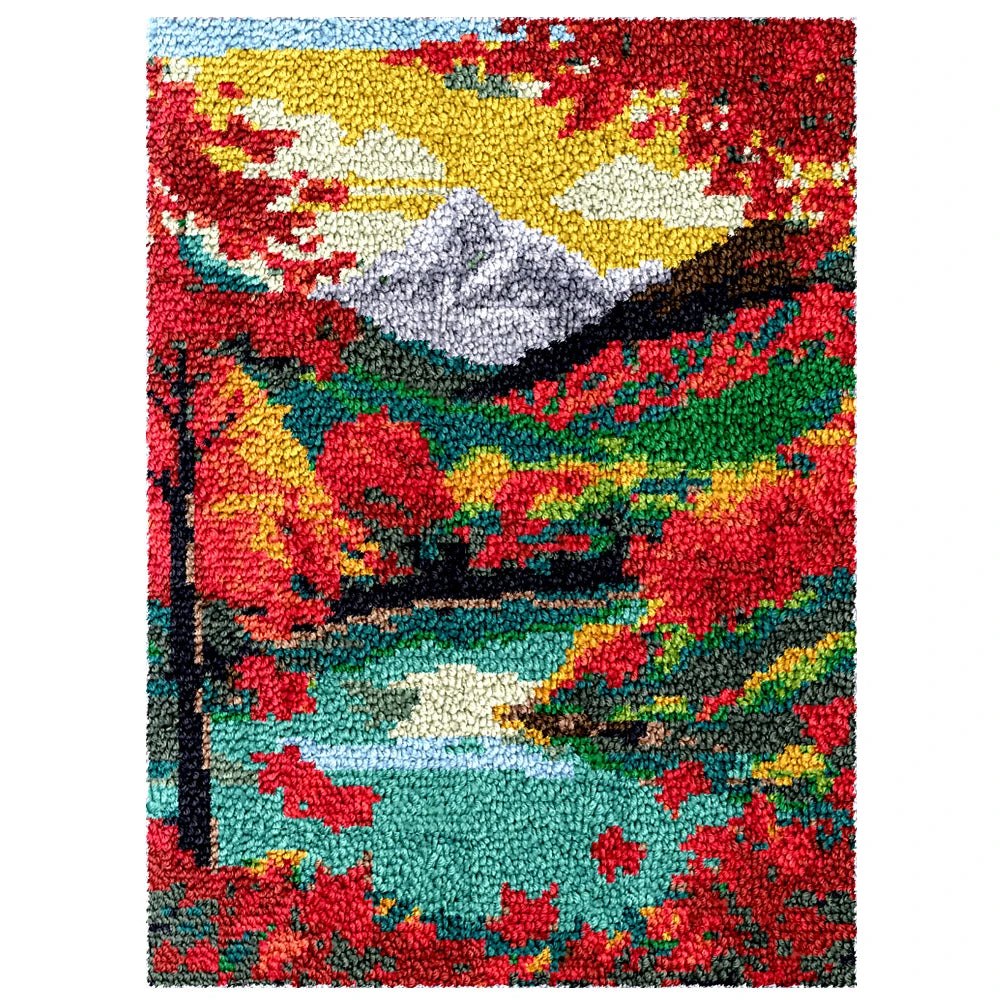 Latch Hook Rug Making Kit - Autumn Lake Mountain View Design - 55x75cm