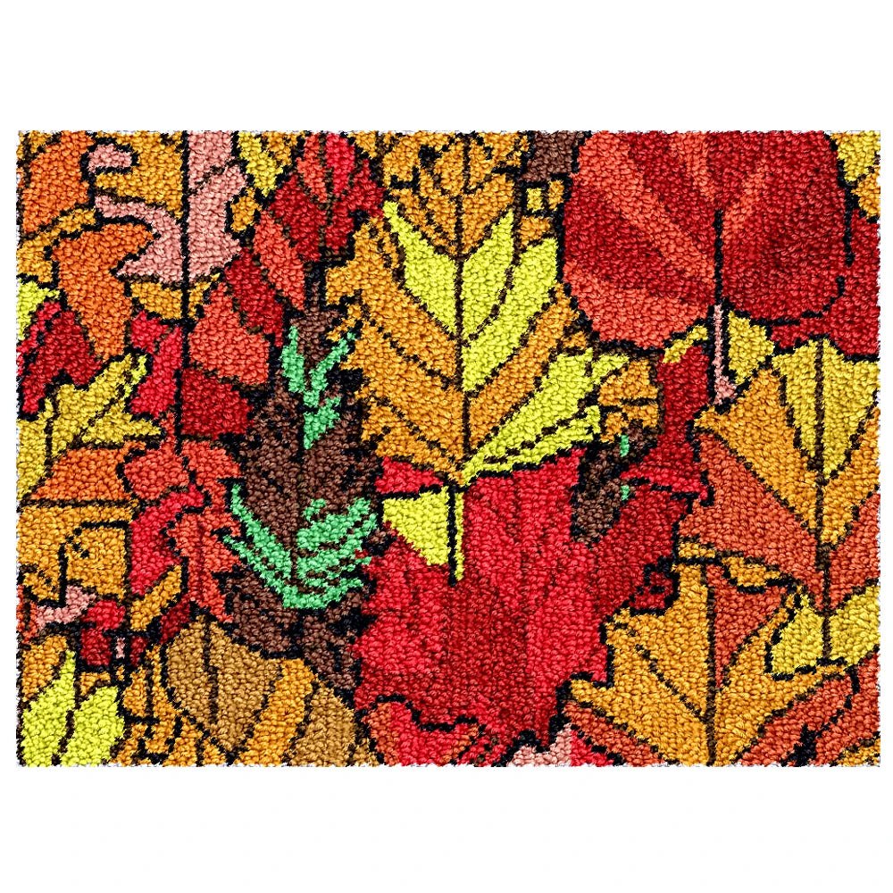 Latch Hook Rug Making Kit - Autumn Leaves Abstract Design - 55x75cm