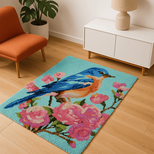 Latch Hook Rug Making Kit - Blue Bird Blossom - 102x69cm