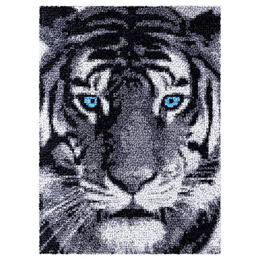 Latch Hook Rug Making Kit - Blue Eyed Black & White Tiger Design - 55x75cm