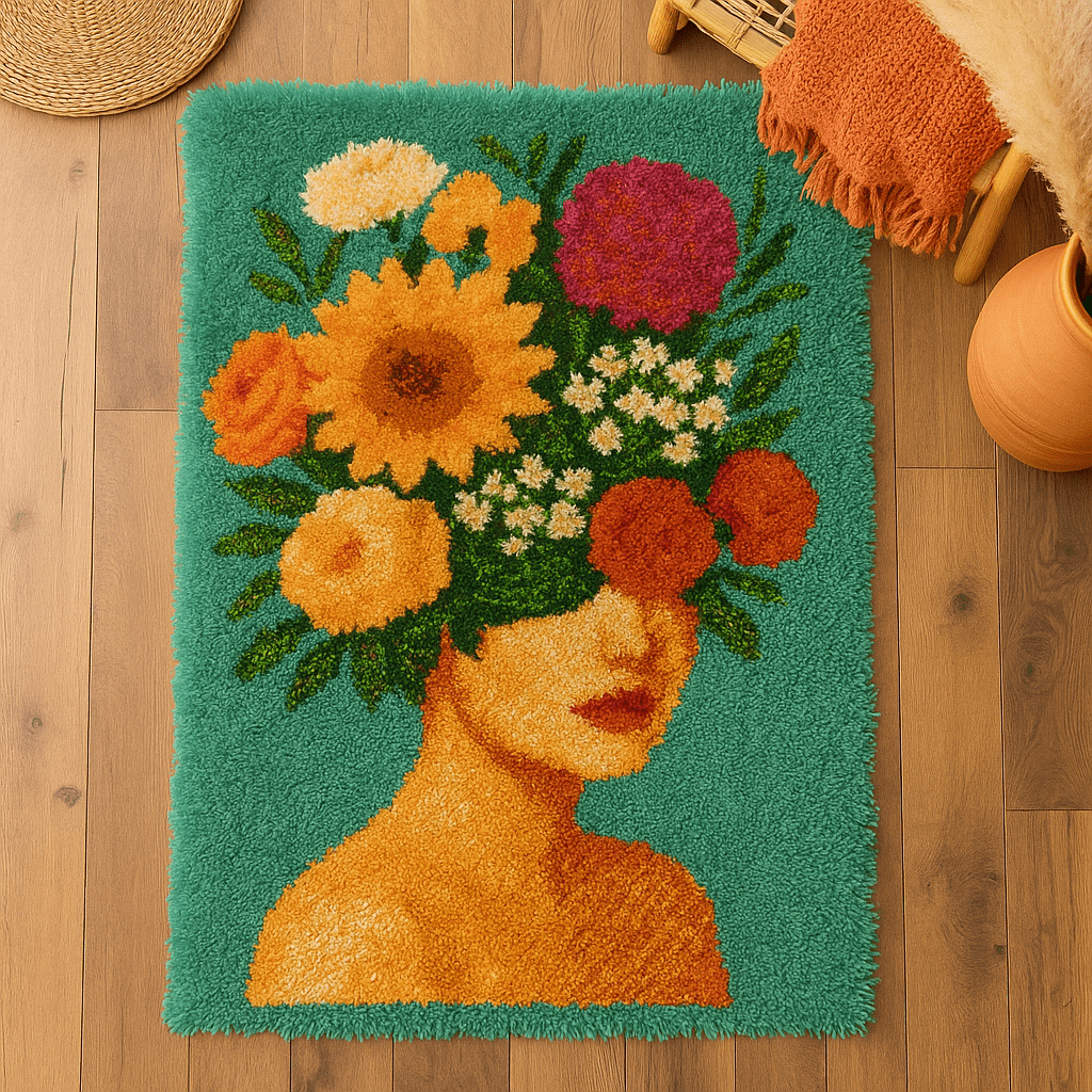 Latch Hook Rug Making Kit - Botanical Green Goddess 110x70cm