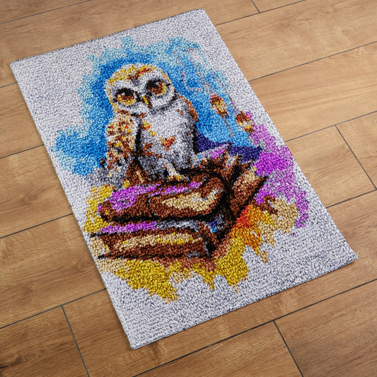 Latch Hook Rug Making Kit - Charming Wise Old Book Owl - 55x75cm