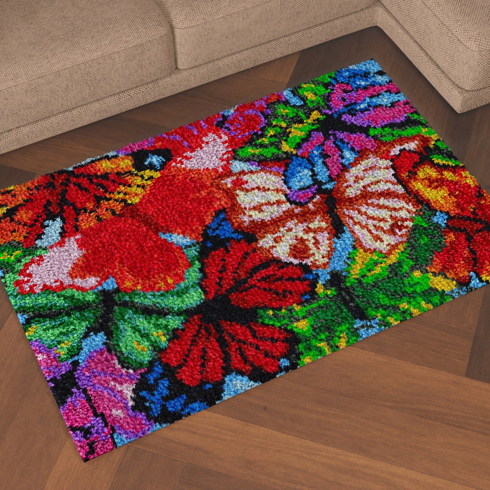 Latch Hook Rug Making Kit - Colorful Butterfly Beauties Design - 55x75cm