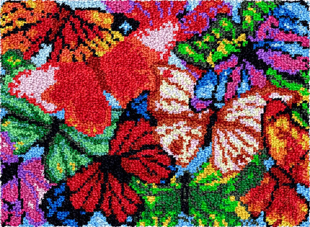 Latch Hook Rug Making Kit - Colorful Butterfly Beauties Design - 55x75cm