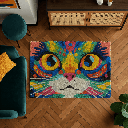 Latch Hook Rug Making Kit - Colourful Cat Eyes - 102x69cm