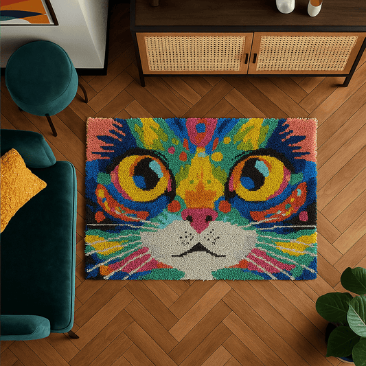 Latch Hook Rug Making Kit - Colourful Cat Eyes - 102x69cm