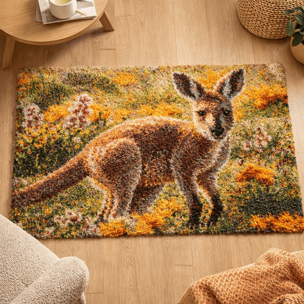 Latch Hook Rug Making Kit - Curious Kangaroo Joey 110x70cm