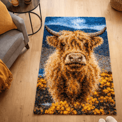 Latch Hook Rug Making Kit - Daisy Highland Hairy Cow 100x60cm