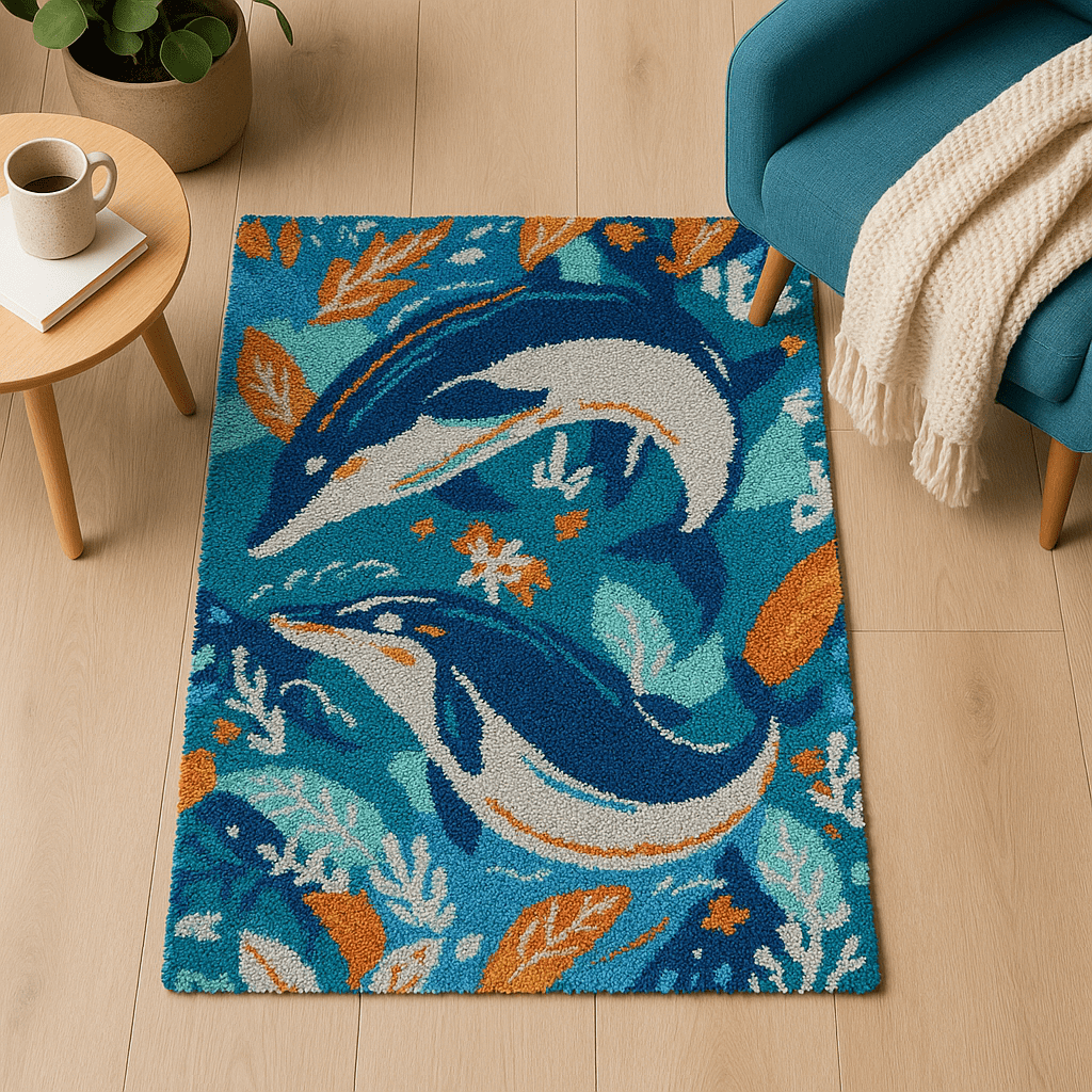 Latch Hook Rug Making Kit - Delightful Dolphins - 102x69cm