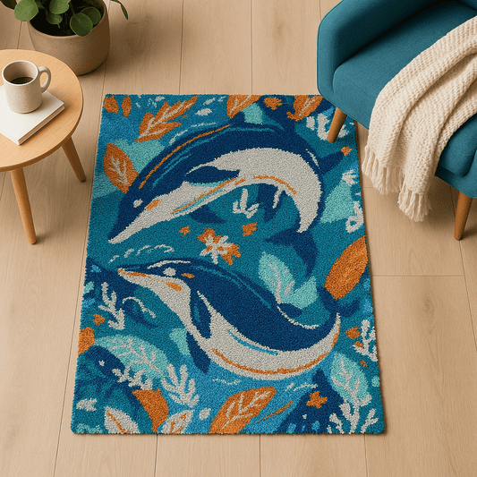Latch Hook Rug Making Kit - Delightful Dolphins - 102x69cm