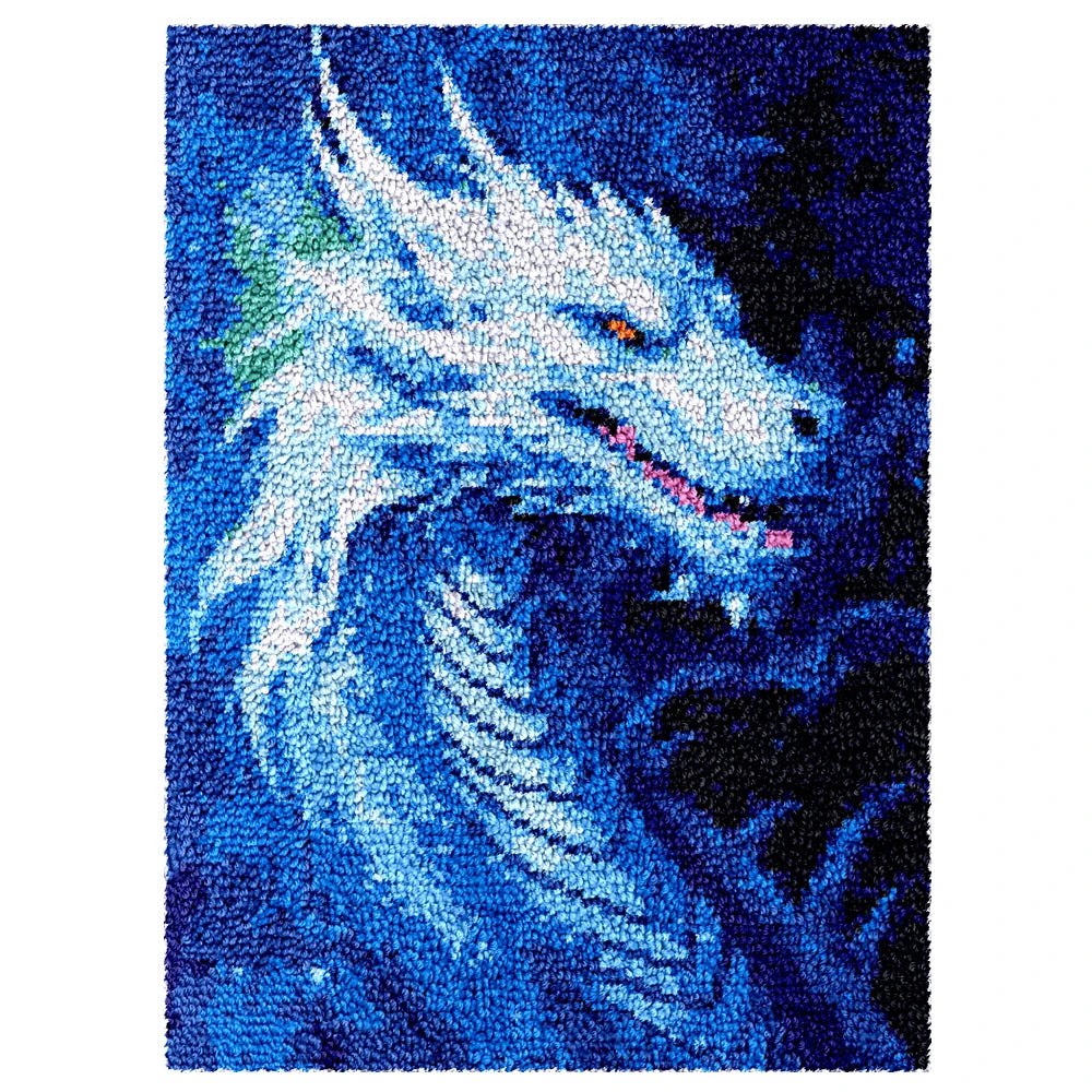 Latch Hook Rug Making Kit - Fierce Blue Ice Dragon Design - 55x75cm