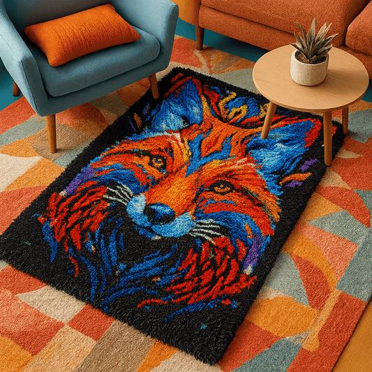 Latch Hook Rug Making Kit - Firey Funky Fox Design - 102x69cm