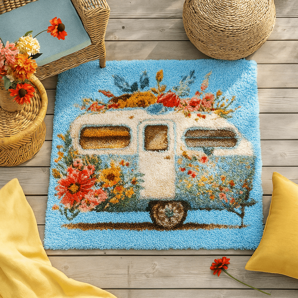Latch Hook Rug Making Kit - Flower Power Nomad Caravan 80cm x 80cm