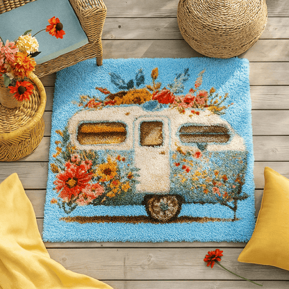 Latch Hook Rug Making Kit - Flower Power Nomad Caravan 80cm x 80cm