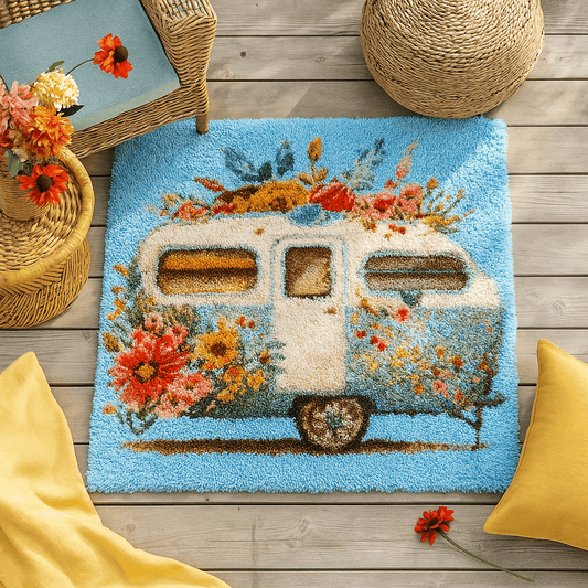 Latch Hook Rug Making Kit - Flower Power Nomad Caravan 80cm x 80cm