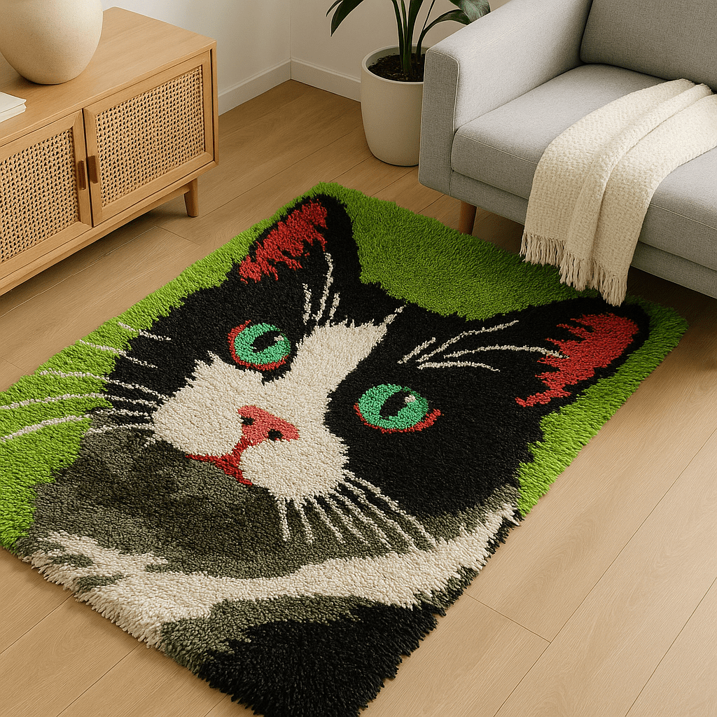 Latch Hook Rug Making Kit - Green Eyed Cat Design - 102x69cm