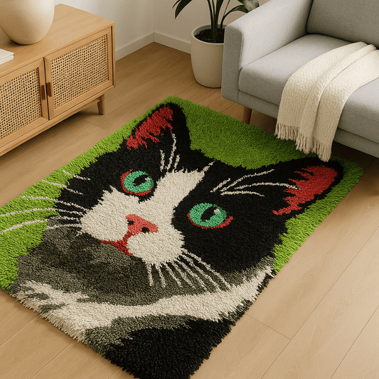 Latch Hook Rug Making Kit - Green Eyed Cat Design - 102x69cm