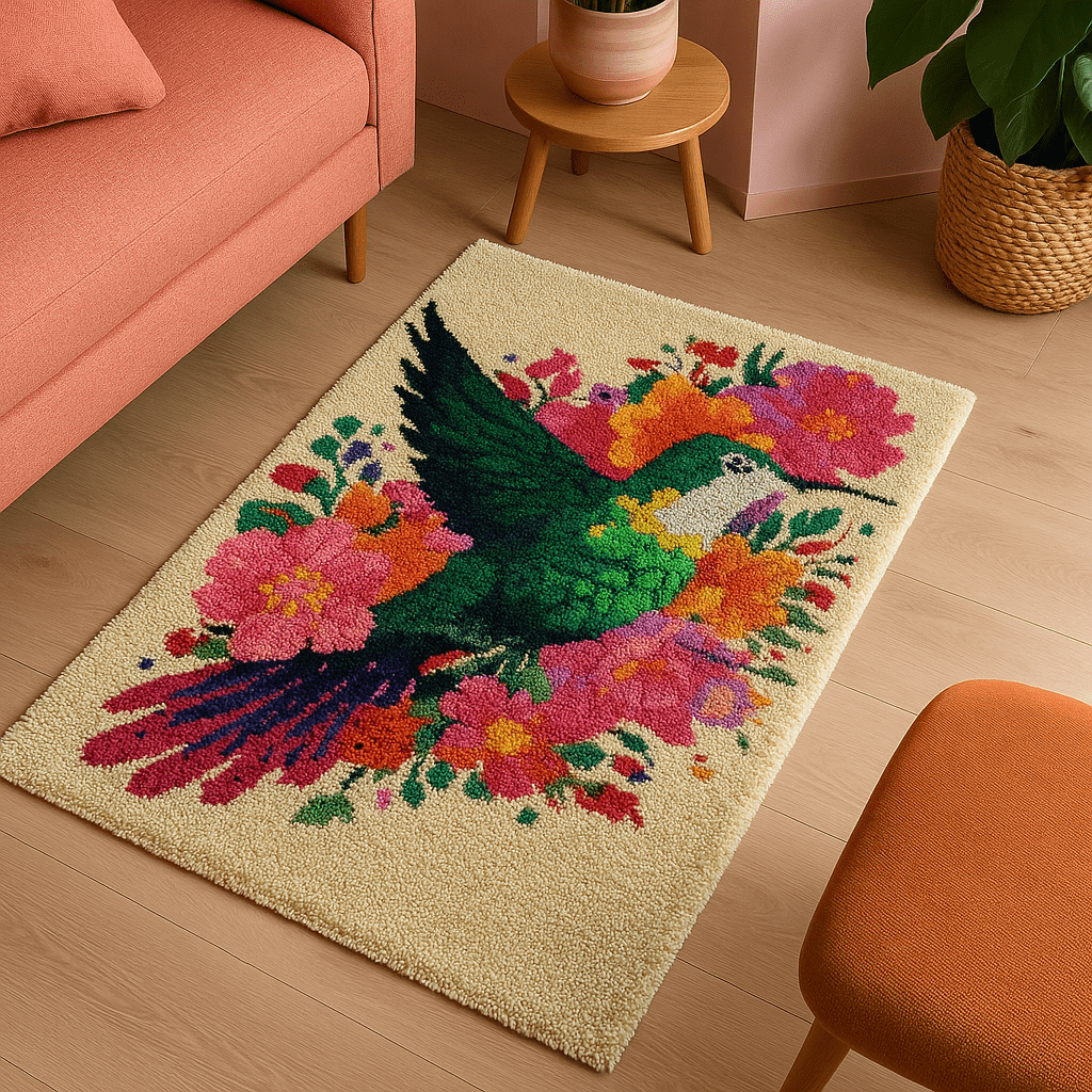 Latch Hook Rug Making Kit - Humming Bird Haven Design - 102x69cm