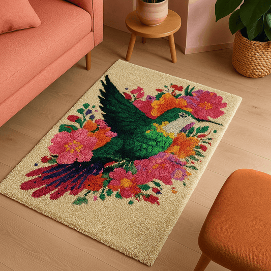 Latch Hook Rug Making Kit - Humming Bird Haven Design - 102x69cm