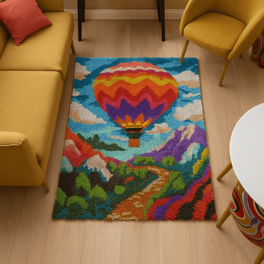 Latch Hook Rug Making Kit - Mountain View Hot Air Balloon - 102x69cm
