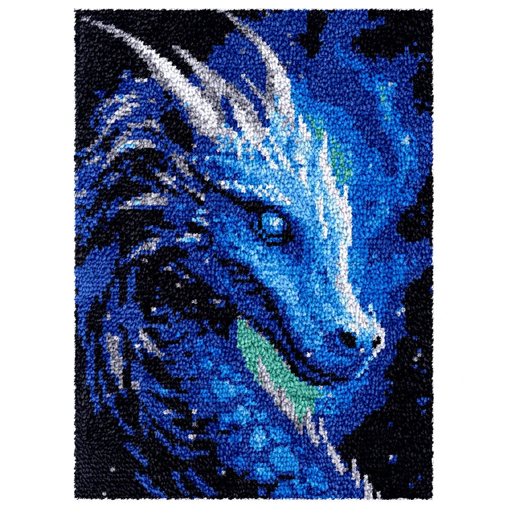 Latch Hook Rug Making Kit - Mystical Fantasy Blue Dragon Design - 55x75cm