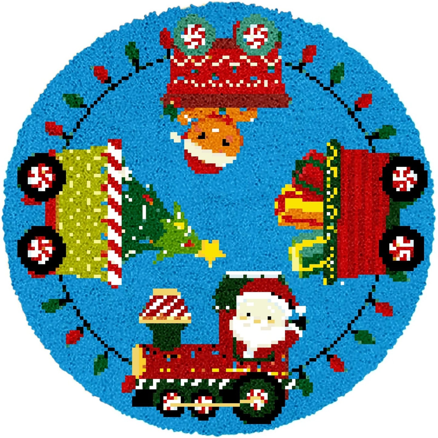 Latch Hook Rug Making Kit - Santas Train Christmas Tree Mat 80X80cm