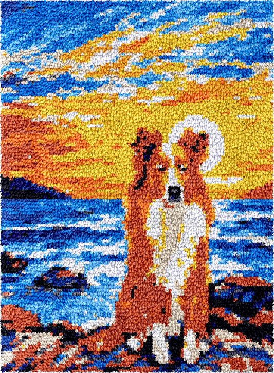 Latch Hook Rug Making Kit - Seaside Sunset Border Collie Dog Design - 55x75cm