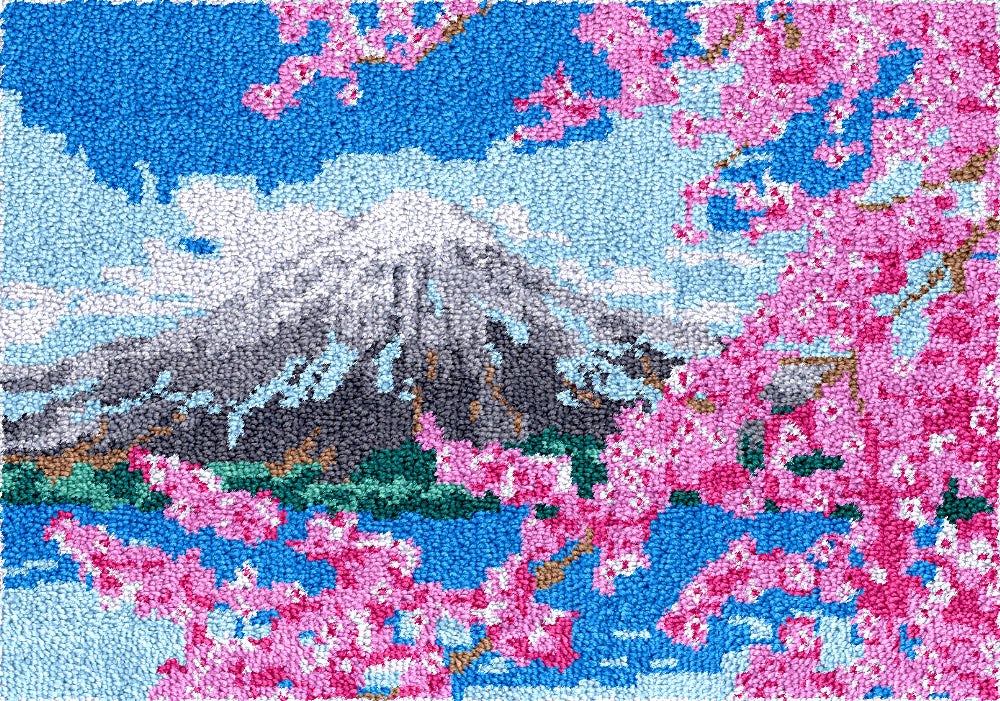 Latch Hook Rug Making Kit - Serene Mt. Fuji Cherry Blossom - 61 x 87cm