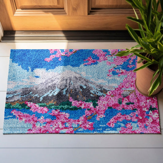 Latch Hook Rug Making Kit - Serene Mt. Fuji Cherry Blossom - 61 x 87cm