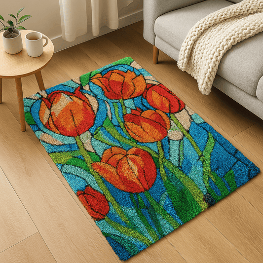 Latch Hook Rug Making Kit - Stained Glass Tulips - 102x69cm