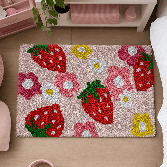 Latch Hook Rug Making Kit - Strawberry Patch Blooms - 40x60cm
