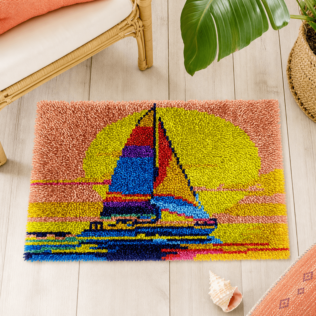 Latch Hook Rug Making Kit - Sunset Sailing Adventure - 40x60cm